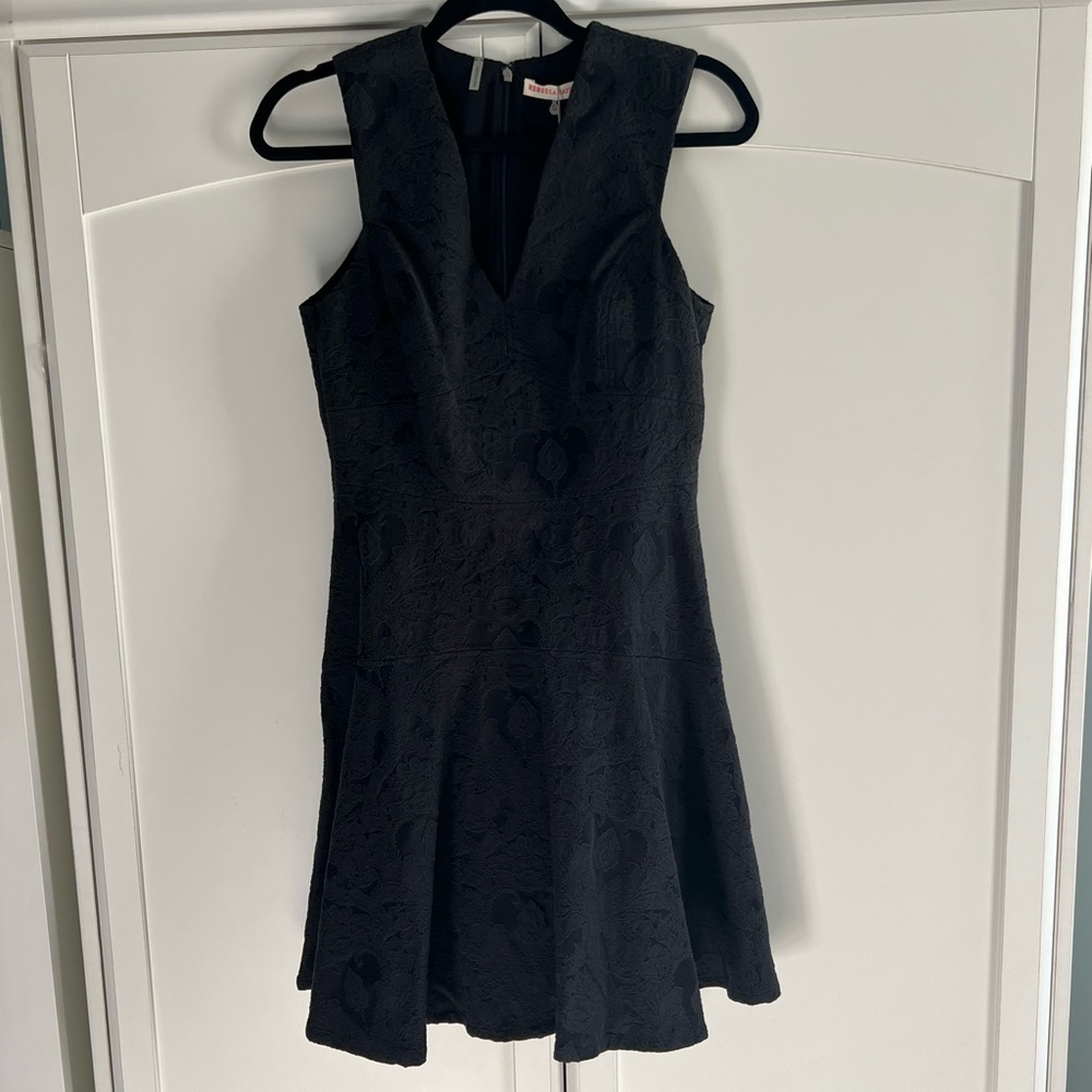 Rebecca Taylor Floral Textured Flare Dress in Black size 6 - NWT